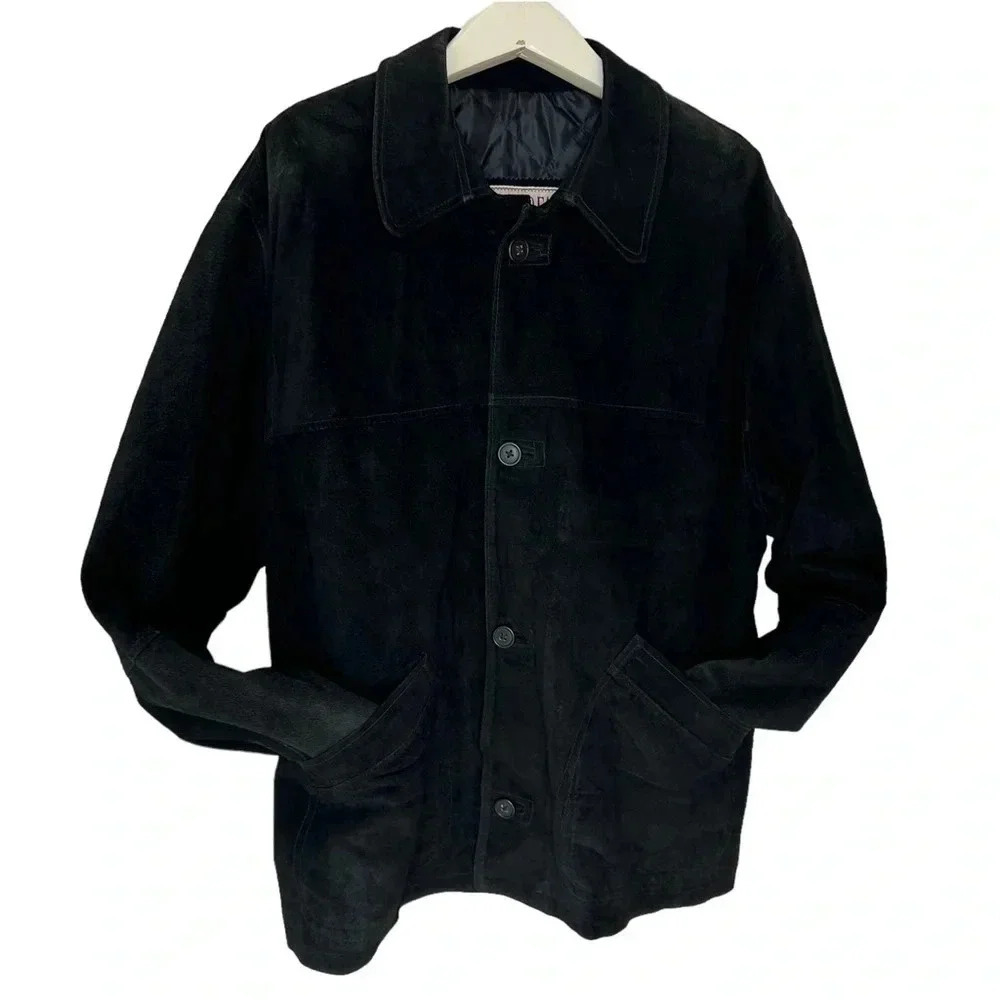 Sight Read Suede Jacket Large Black Leather Quilted Lining Made in Spain Madrid
